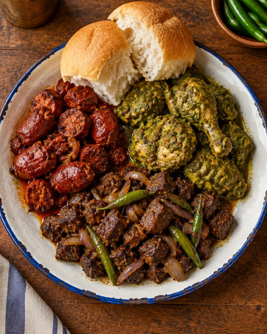 Pork choris, chicken cafreal and beef chilli fry with poi